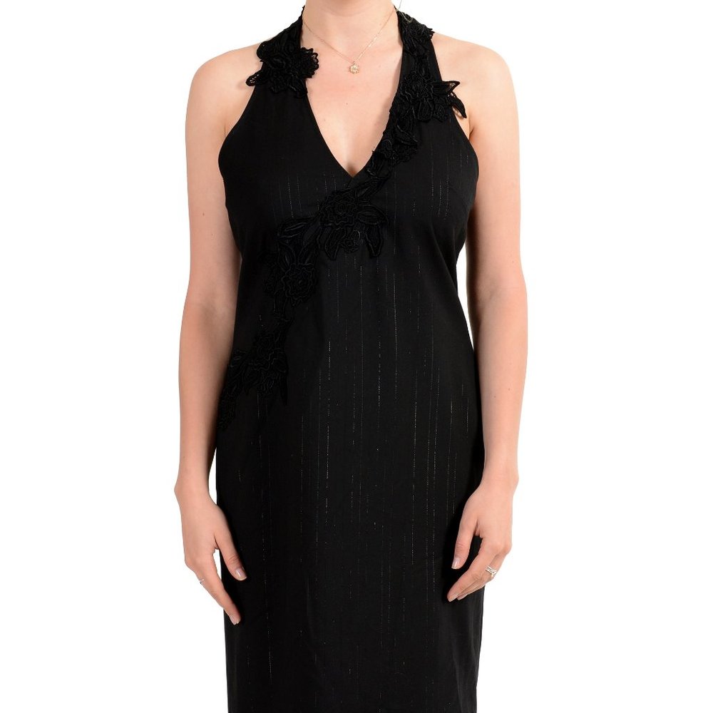 Exte Women's Gray Wool Striped Halter Dress